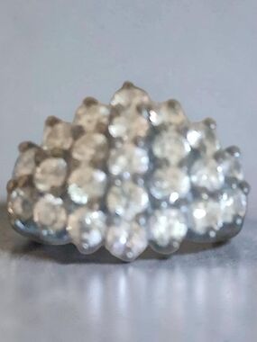 Crystal Cluster Dome Ring - Silver